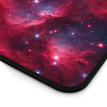 Red Galaxy Desk Mat - 'Passion Nebula' - Cosmic Gaming & Office Decor
