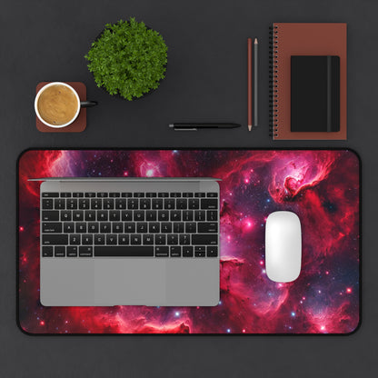 Red Galaxy Desk Mat - 'Passion Nebula' - Cosmic Gaming & Office Decor