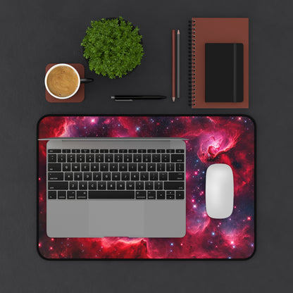 Red Galaxy Desk Mat - 'Passion Nebula' - Cosmic Gaming & Office Decor