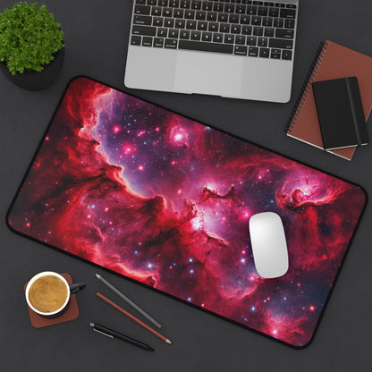 Red Galaxy Desk Mat - 'Passion Nebula' - Cosmic Gaming & Office Decor