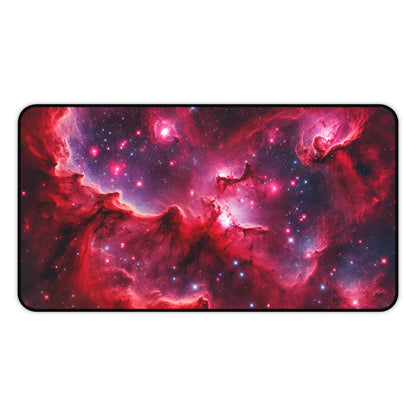 Red Galaxy Desk Mat - 'Passion Nebula' - Cosmic Gaming & Office Decor